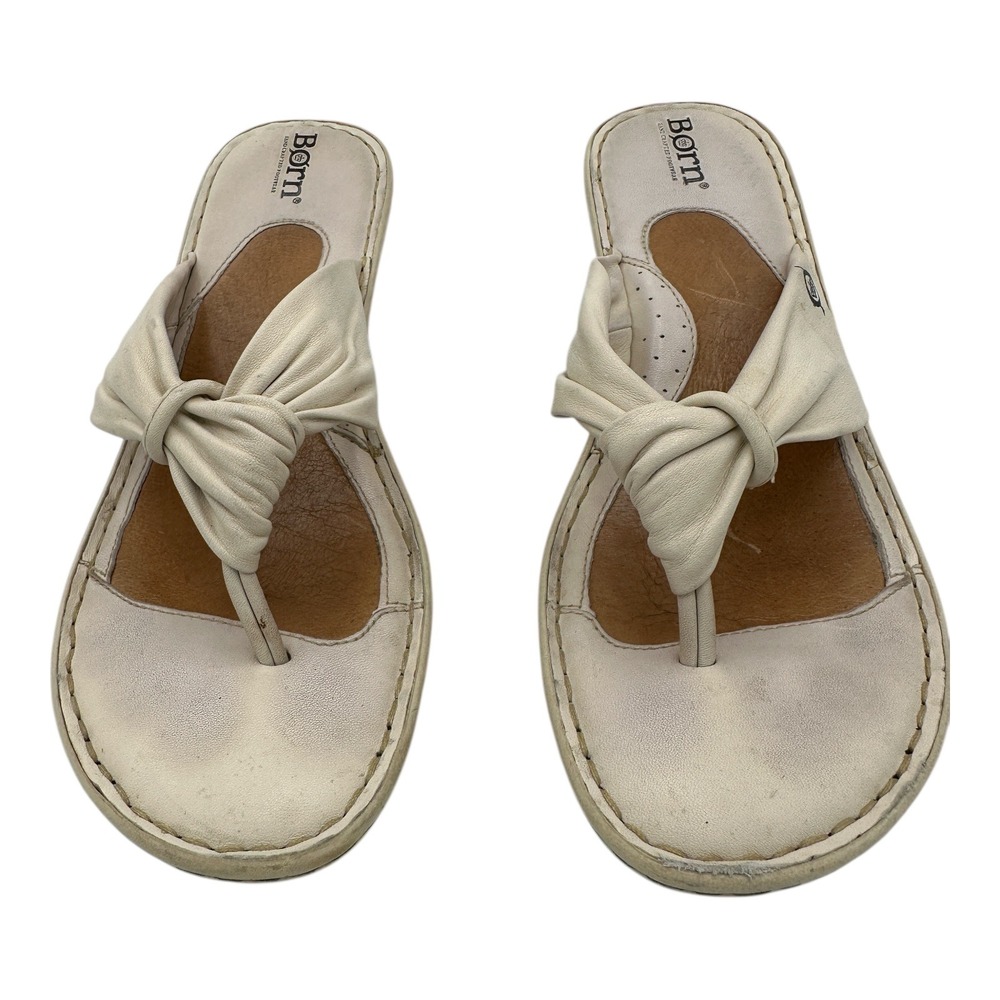 BORN Hand Crafted Footwear‎ Wedge Sandals Women's Size 10 Cream Leather Bow